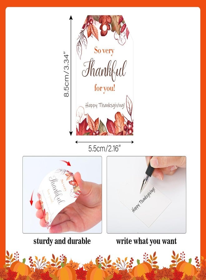joycraft 50Pcs Happy Thankgiving Tags with String, 3.3x2.1 inch Maple Fall Paper Gift Wrap Tags, Reddish Brown Happy Thanksgiving Holiday Hangtags for Red Wine, Maple Syrup, Bouquet and Desserts - Image 3